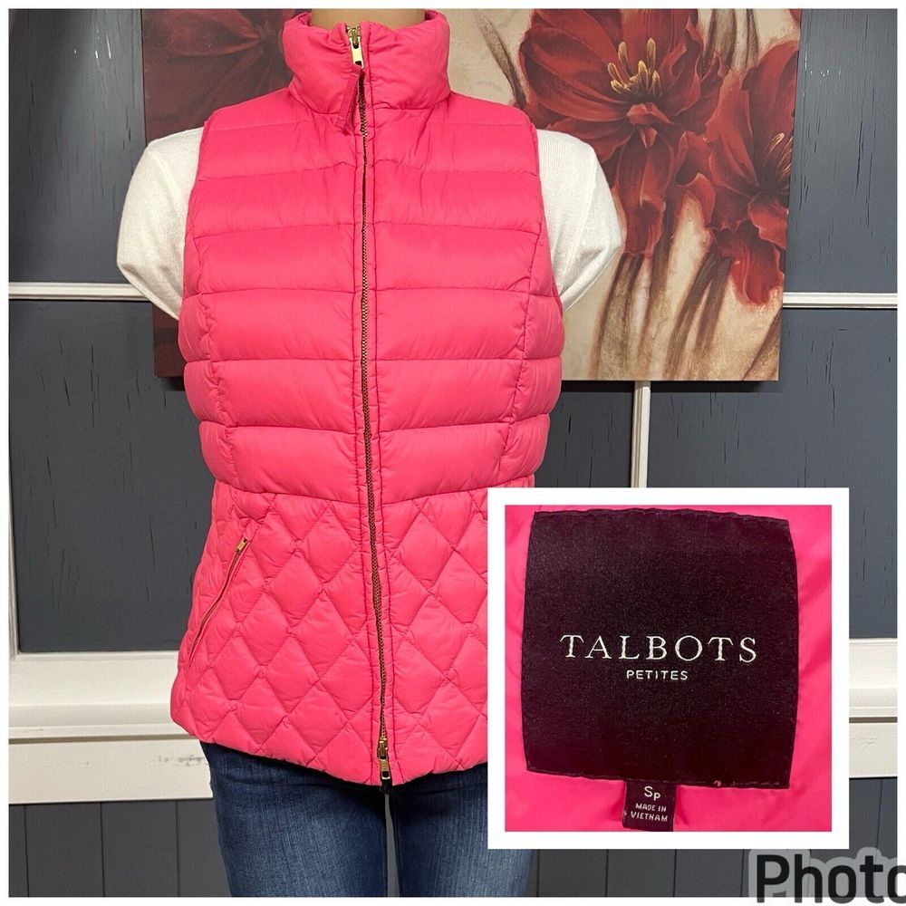 Talbots Women's Size Small Puffer Down Vest Full Zip‎ Pockets Lightweight